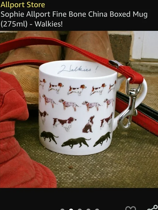 White Dog Pattern Ceramic Mug with Walkies Script - Picture 2 of 3